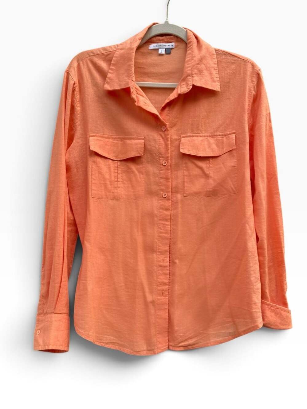 Twentyfourseven Orange Long Sleeve Button Down Shirt with Dual Pockets Size S